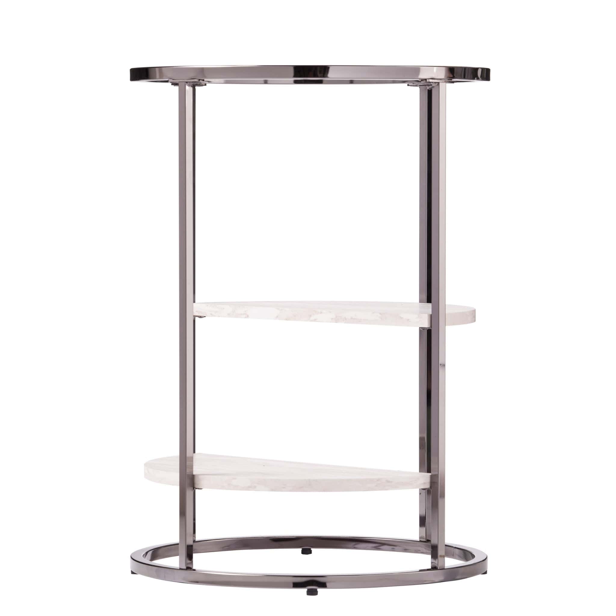 24" Black Metal Glass And Faux Marble Round End Table With Two Shelves - Homeroots - Flyclothing LLC
