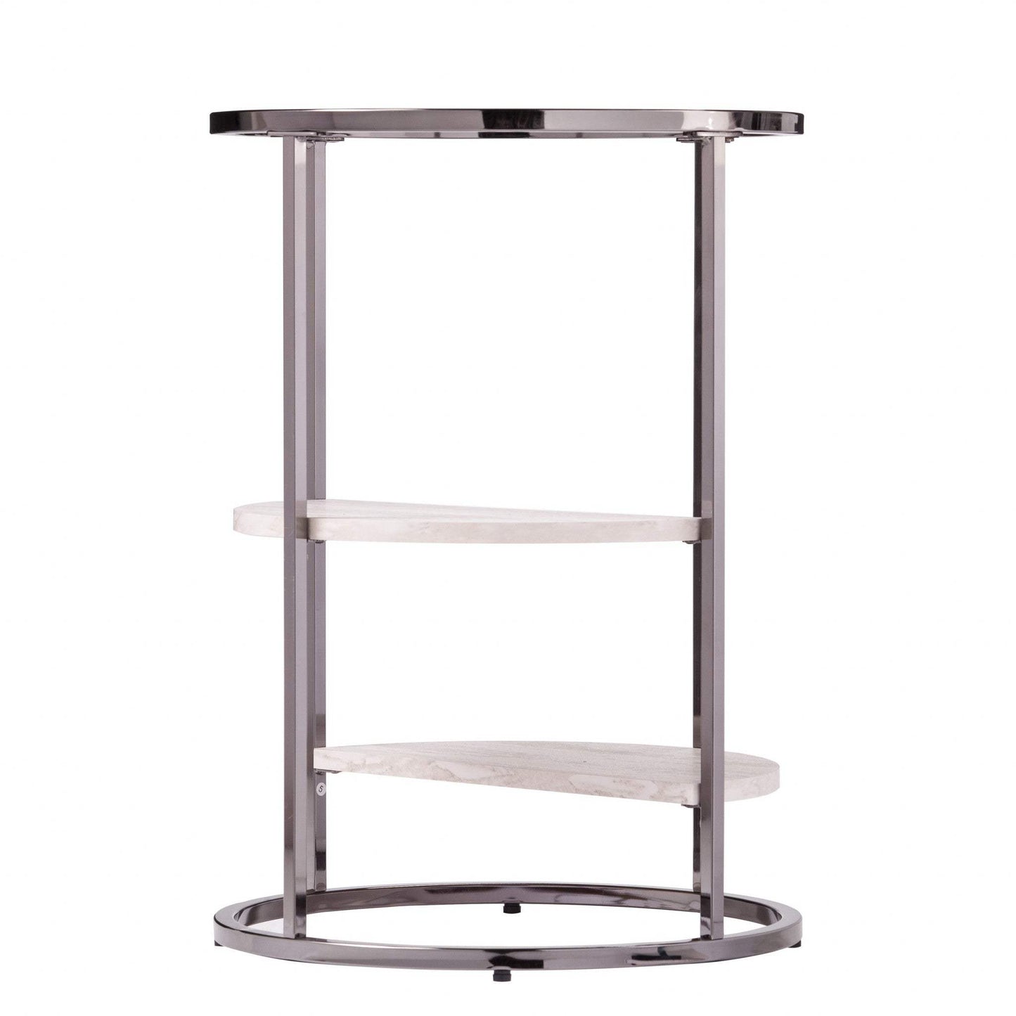24" Black Metal Glass And Faux Marble Round End Table With Two Shelves - Homeroots - Flyclothing LLC