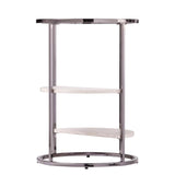 24" Black Metal Glass And Faux Marble Round End Table With Two Shelves - Homeroots