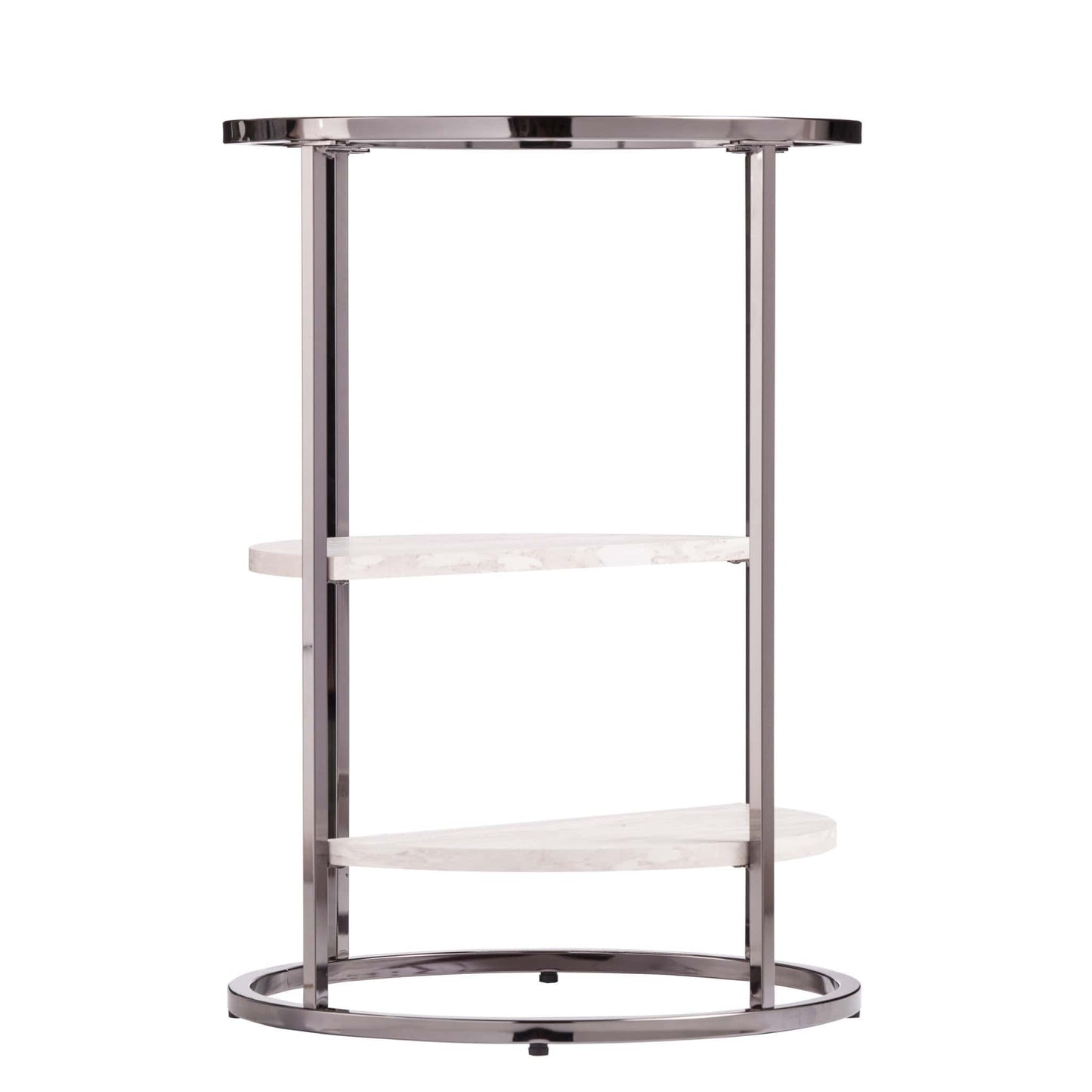 24" Black Metal Glass And Faux Marble Round End Table With Two Shelves - Homeroots - Flyclothing LLC
