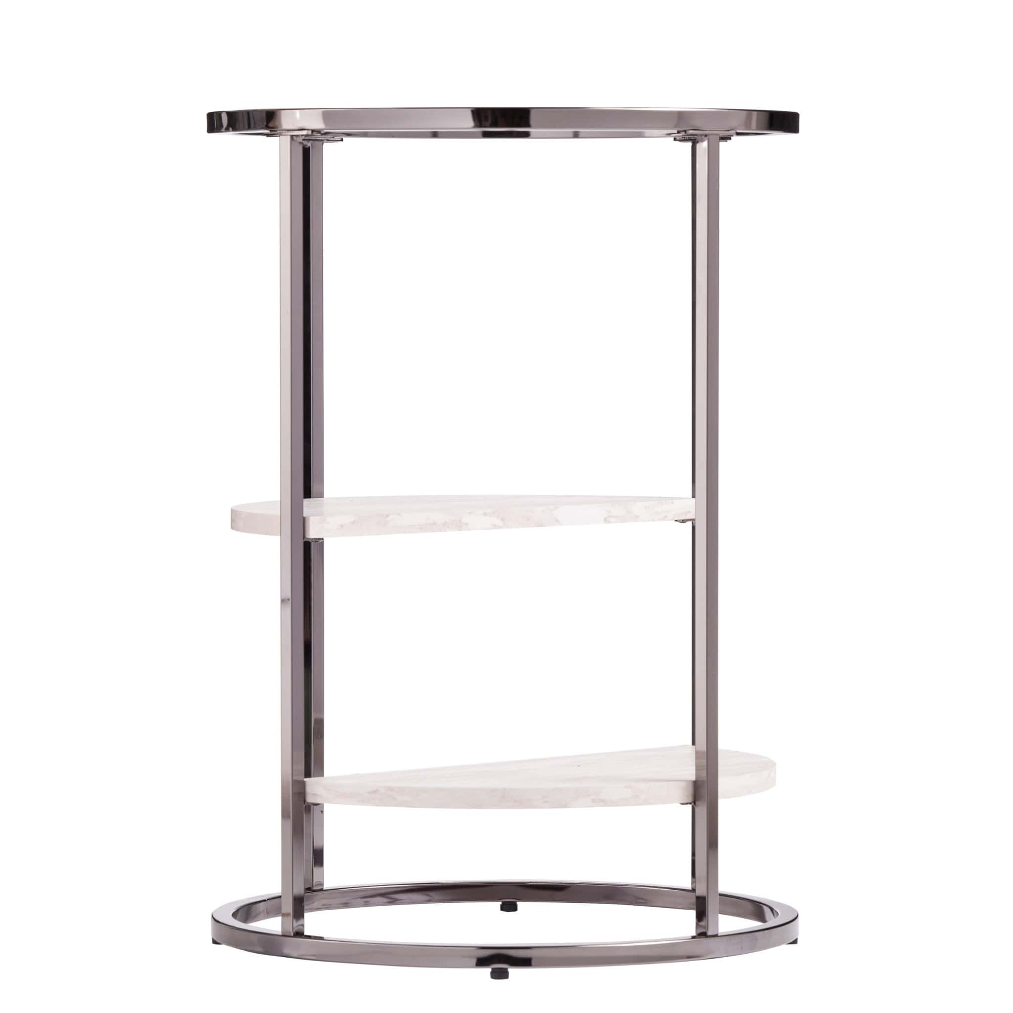 24" Black Metal Glass And Faux Marble Round End Table With Two Shelves - Homeroots - Flyclothing LLC