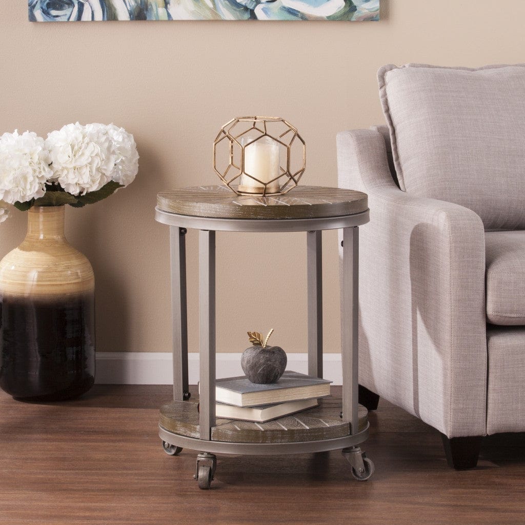 24" Brown Manufactured Wood And Iron Round End Table With Shelf - Homeroots - Flyclothing LLC