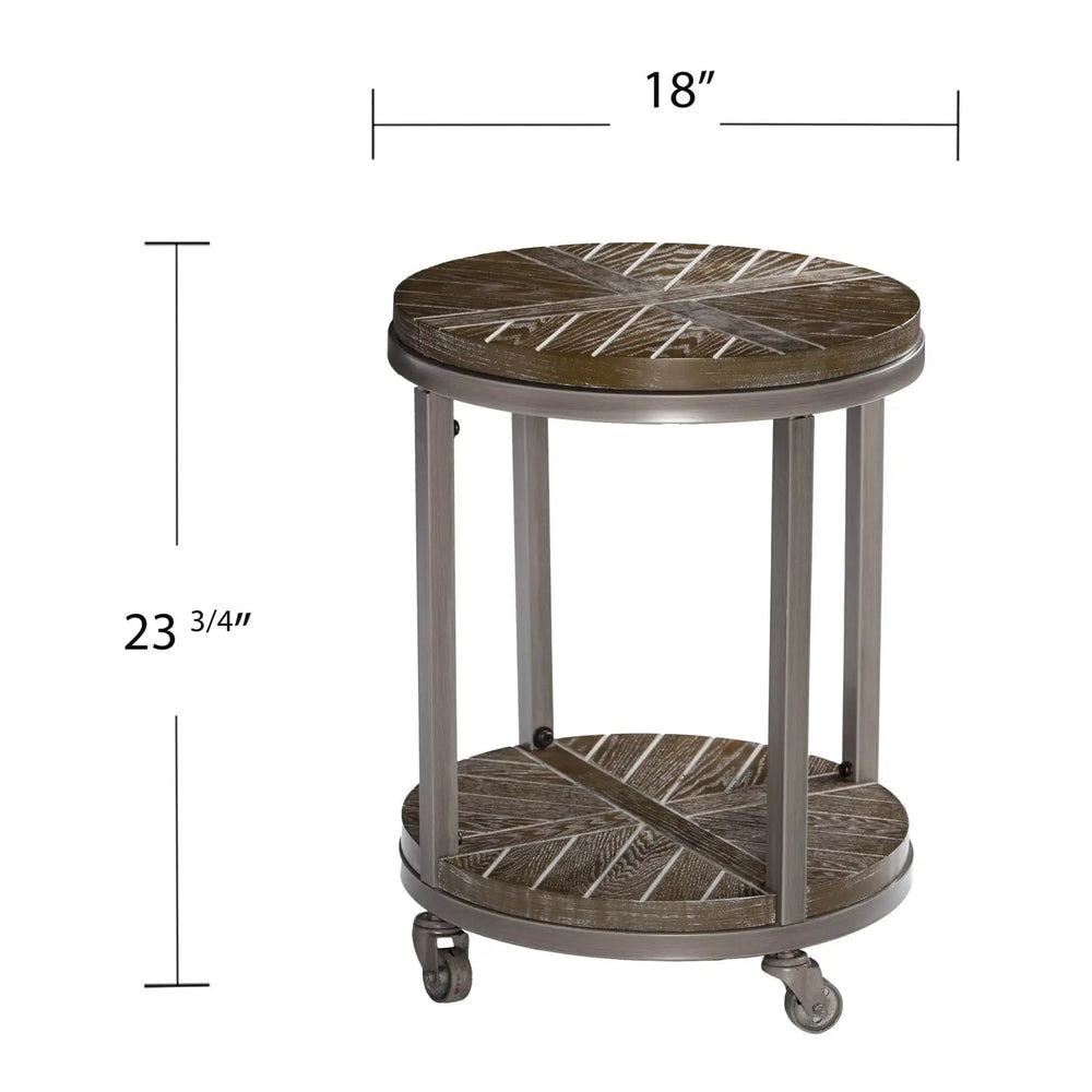 24" Brown Manufactured Wood And Iron Round End Table With Shelf - Homeroots