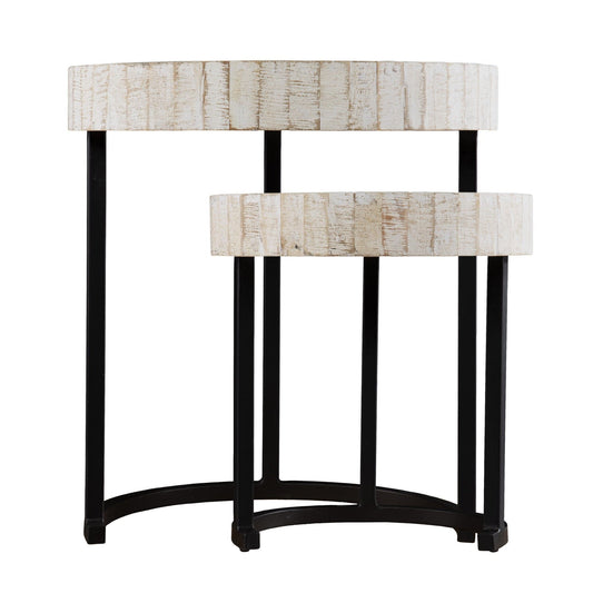 Set Of Two 21" White Solid Wood And Iron Round Nested Tables - Homeroots