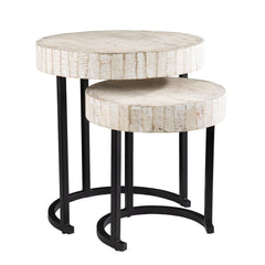 Set Of Two 21" White Solid Wood And Iron Round Nested Tables - Homeroots