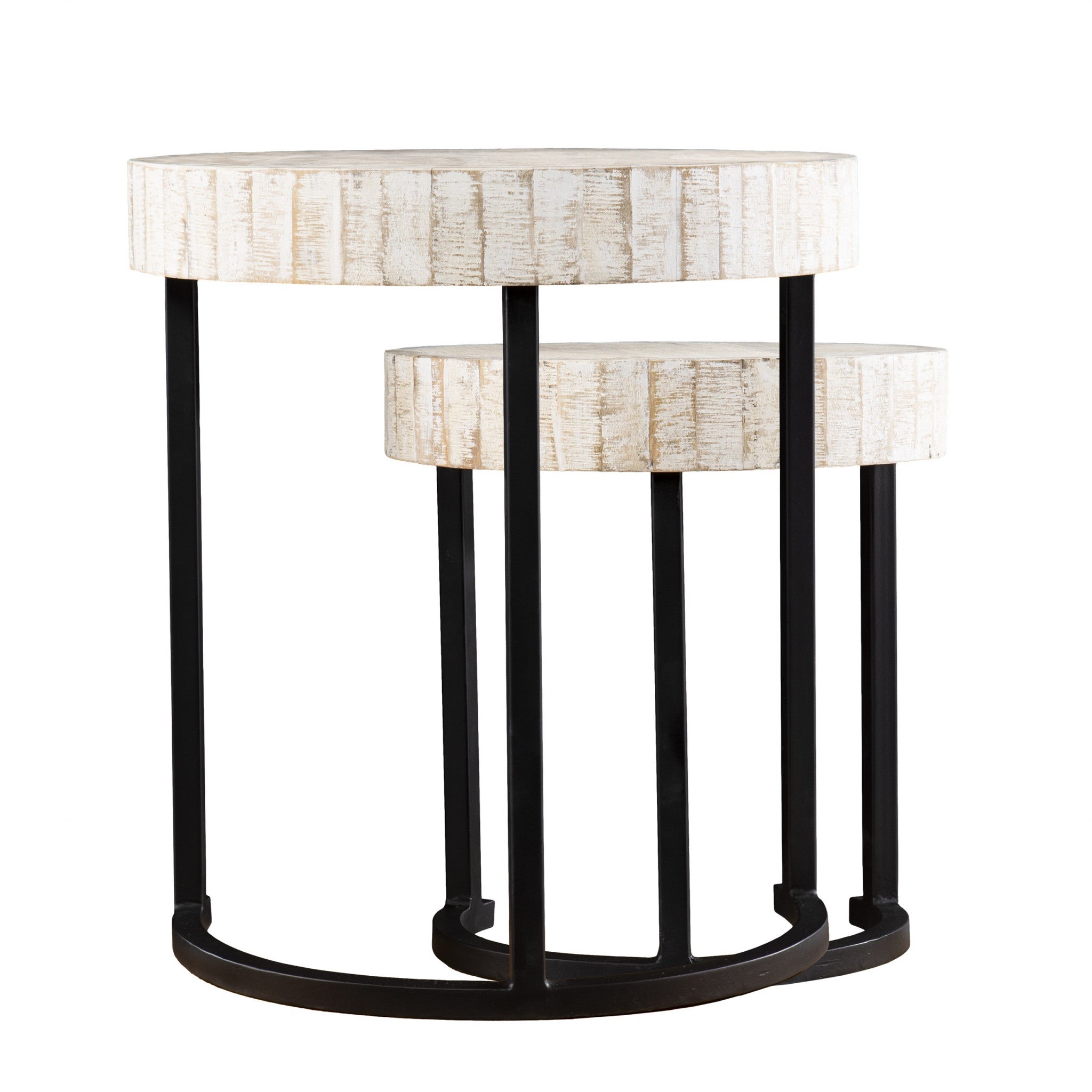 Set Of Two 21" White Solid Wood And Iron Round Nested Tables - Homeroots - Flyclothing LLC