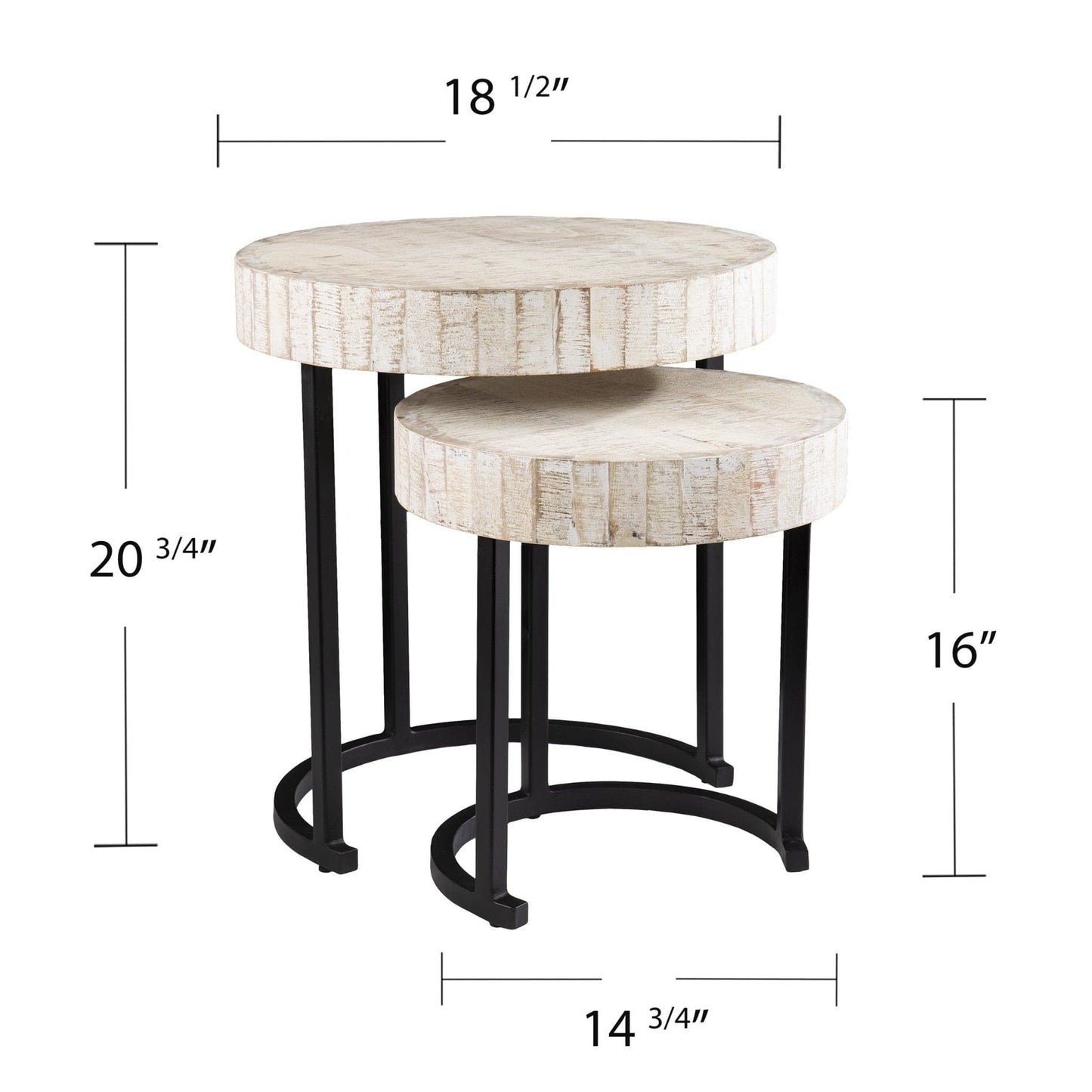 Set Of Two 21" White Solid Wood And Iron Round Nested Tables - Homeroots - Flyclothing LLC
