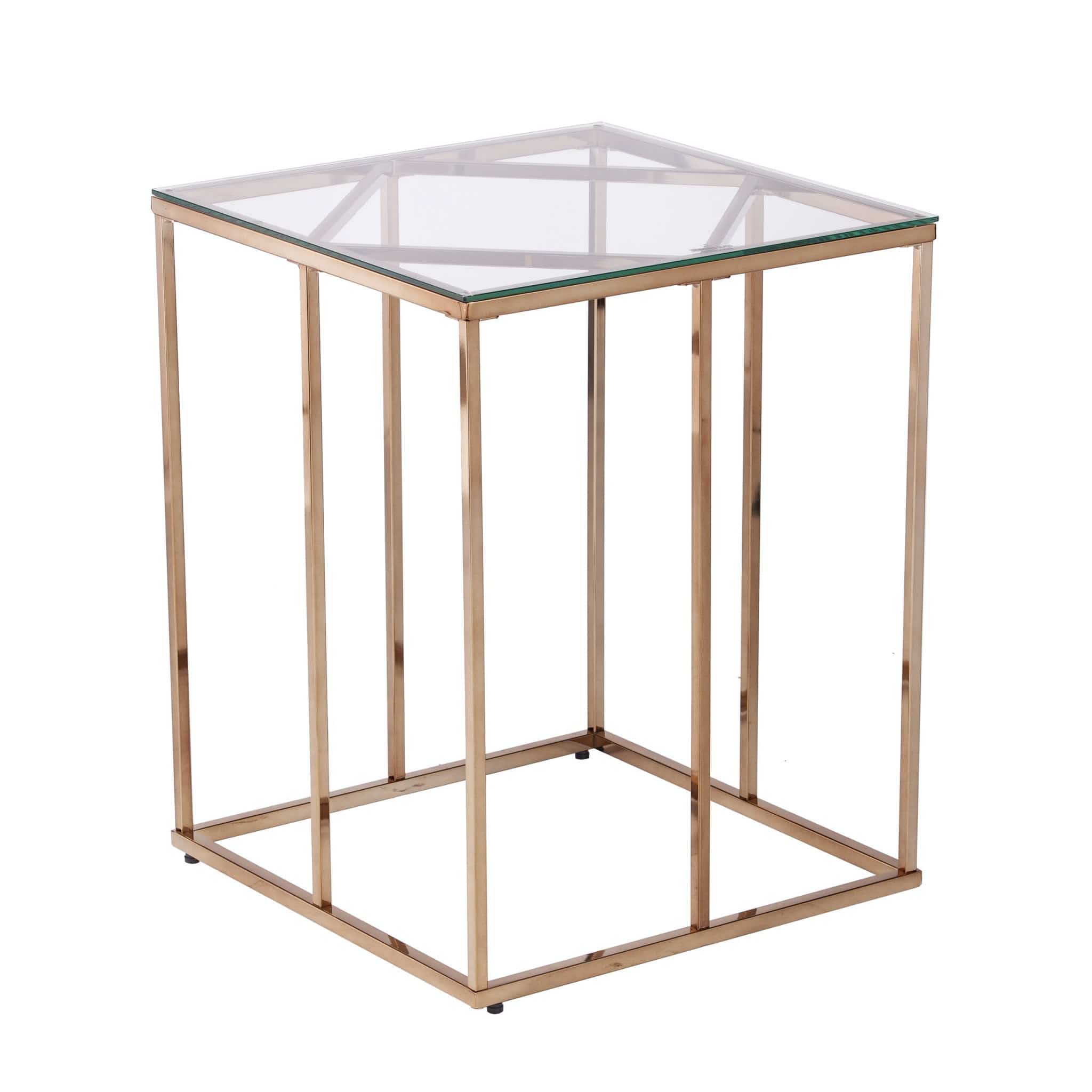 24" Champagne Glass And Iron Square End Table - Homeroots - Flyclothing LLC