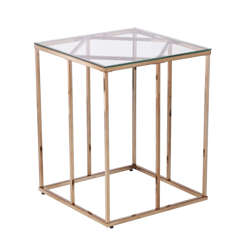 24" Champagne Glass And Iron Square End Table - Homeroots