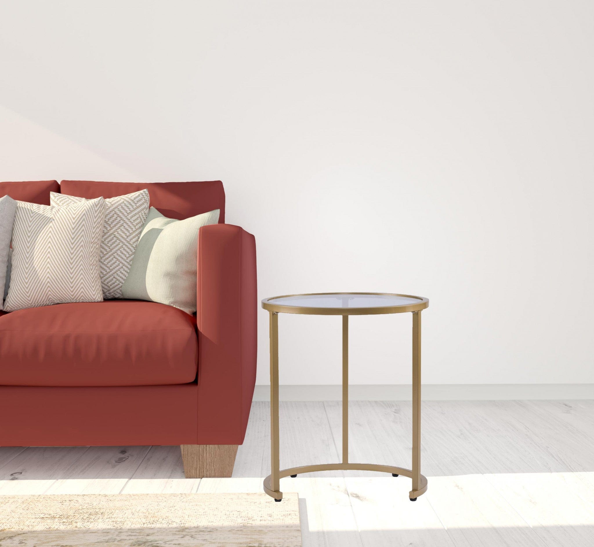 Set Of Two 23" Gold Glass And Steel Round Nested Tables - Homeroots