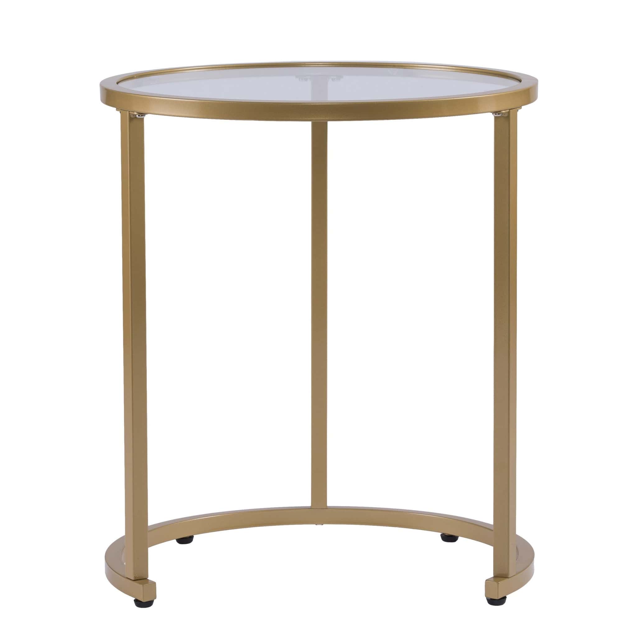 Set Of Two 23" Gold Glass And Steel Round Nested Tables - Homeroots