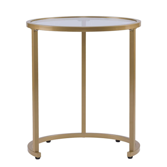 Set Of Two 23" Gold Glass And Steel Round Nested Tables - Homeroots