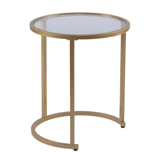 Set Of Two 23" Gold Glass And Steel Round Nested Tables - Homeroots