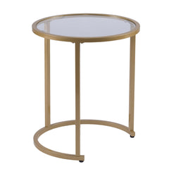 Set Of Two 23" Gold Glass And Steel Round Nested Tables - Homeroots