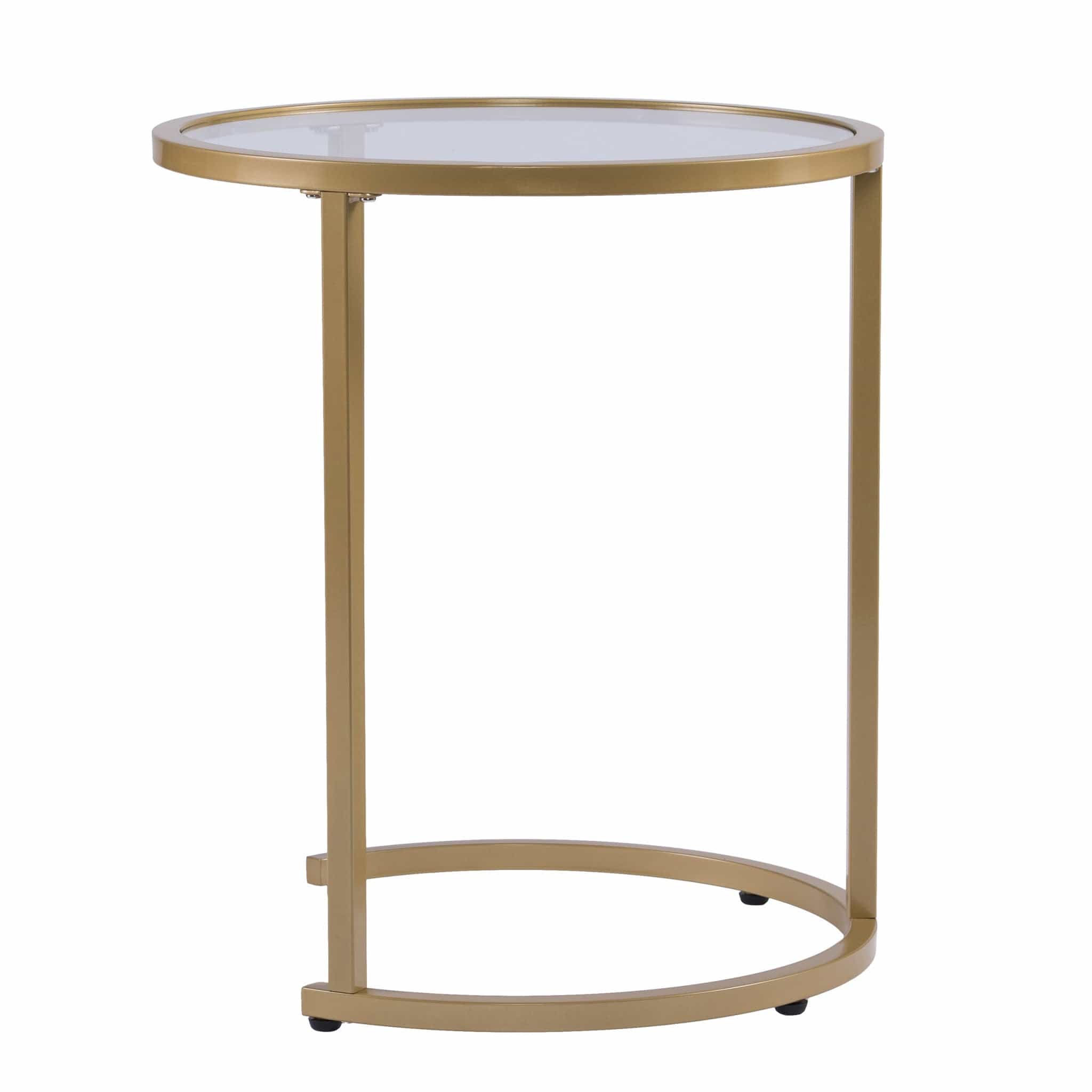 Set Of Two 23" Gold Glass And Steel Round Nested Tables - Homeroots