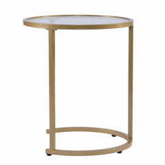 Set Of Two 23" Gold Glass And Steel Round Nested Tables - Homeroots