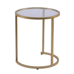 Set Of Two 23" Gold Glass And Steel Round Nested Tables - Homeroots