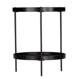 24" Black Manufactured Wood And Iron Round End Table With Shelf - Homeroots