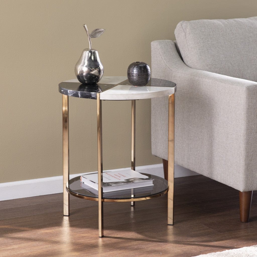 24" Black Manufactured Wood And Iron Round End Table With Two Shelves - Homeroots - Flyclothing LLC
