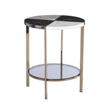 24" Black Manufactured Wood And Iron Round End Table With Two Shelves - Homeroots