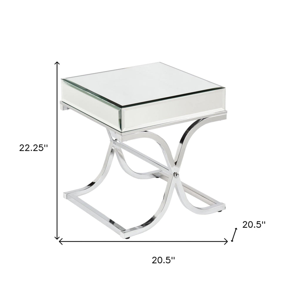 22" Silver And Clear Mirrored Glass Square End Table - Homeroots