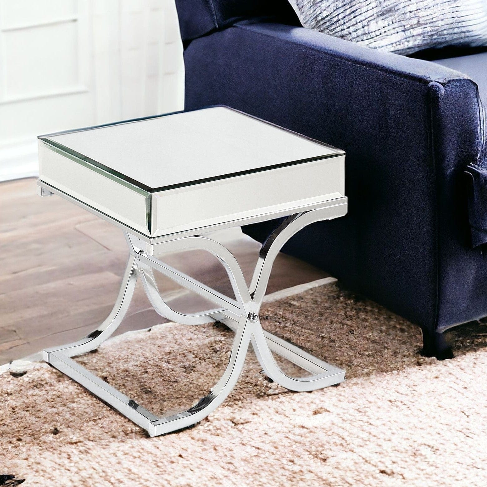 22" Silver And Clear Mirrored Glass Square End Table - Homeroots - Flyclothing LLC