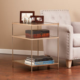 27" Gold And Clear Glass And Iron End Table With Mirrored Shelf - Homeroots - Flyclothing LLC