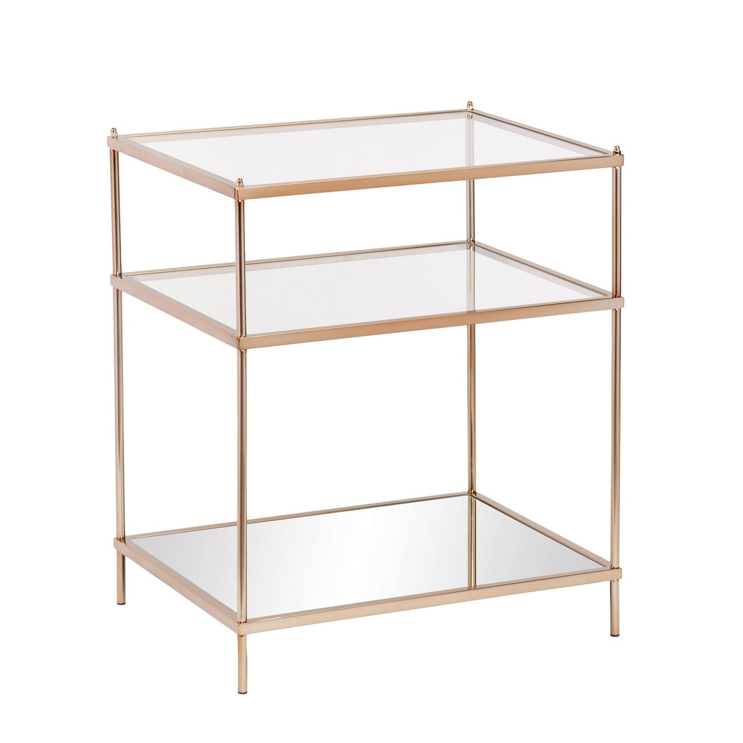 27" Gold And Clear Glass And Iron End Table With Mirrored Shelf - Homeroots - Flyclothing LLC