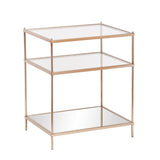 27" Gold And Clear Glass And Iron End Table With Mirrored Shelf - Homeroots - Flyclothing LLC