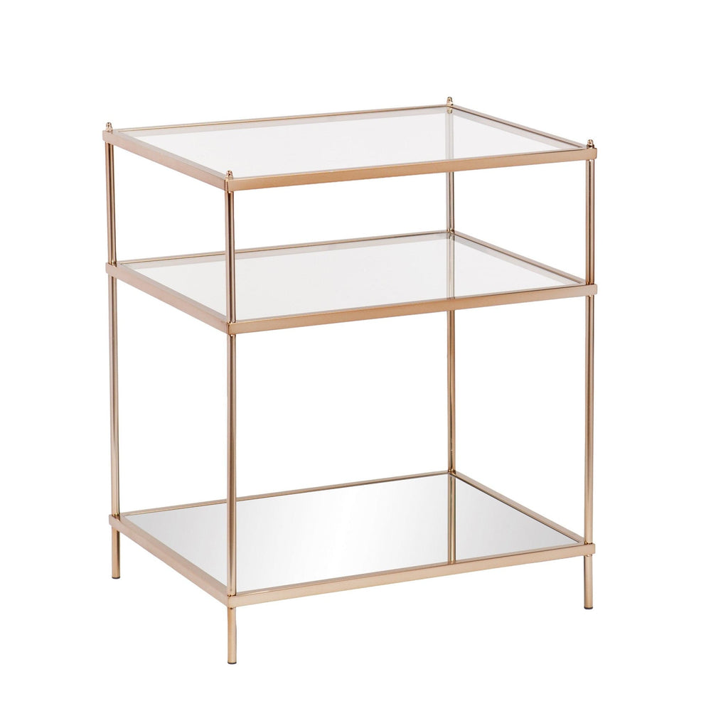 27" Gold And Clear Glass And Iron End Table With Mirrored Shelf - Homeroots