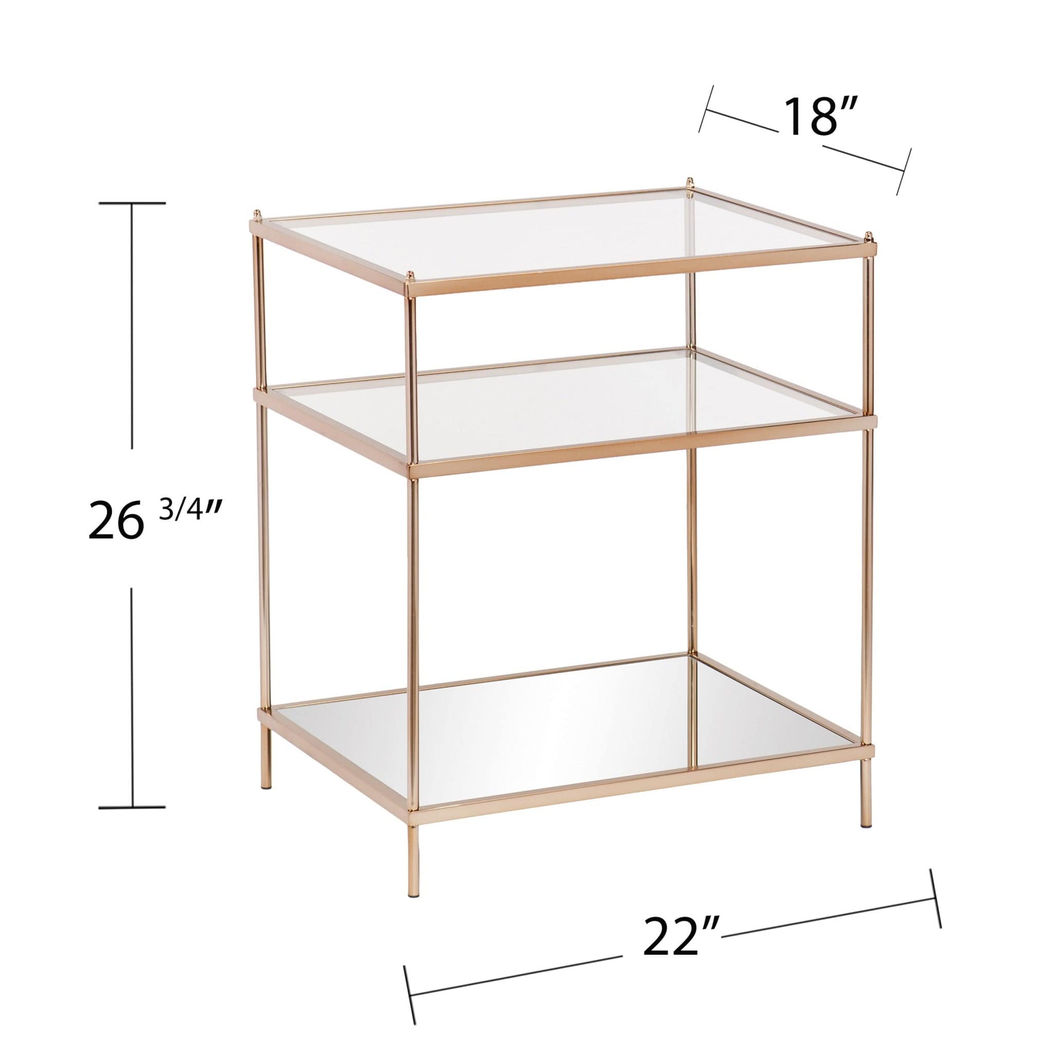 27" Gold And Clear Glass And Iron End Table With Mirrored Shelf - Homeroots - Flyclothing LLC