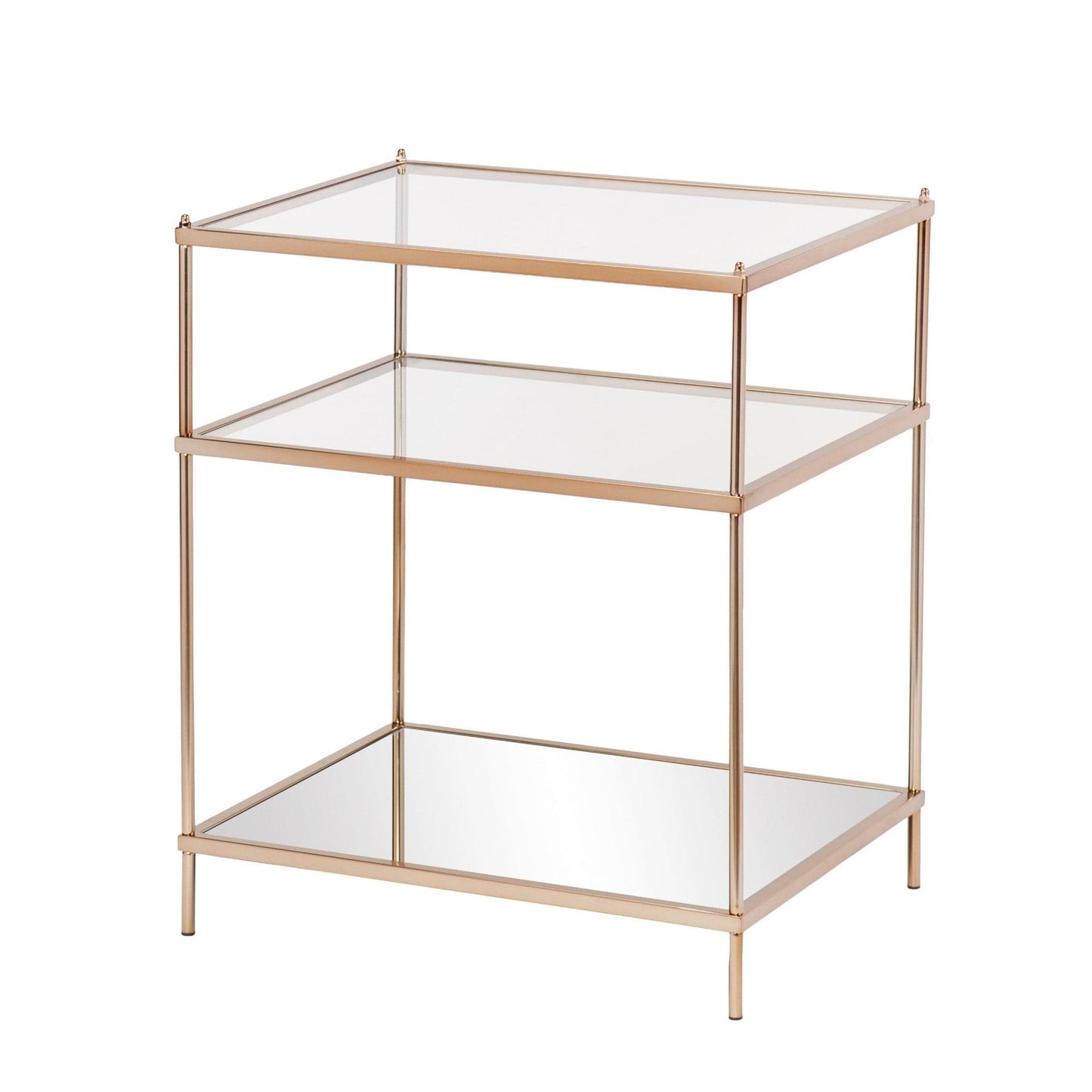 27" Gold And Clear Glass And Iron End Table With Mirrored Shelf - Homeroots - Flyclothing LLC