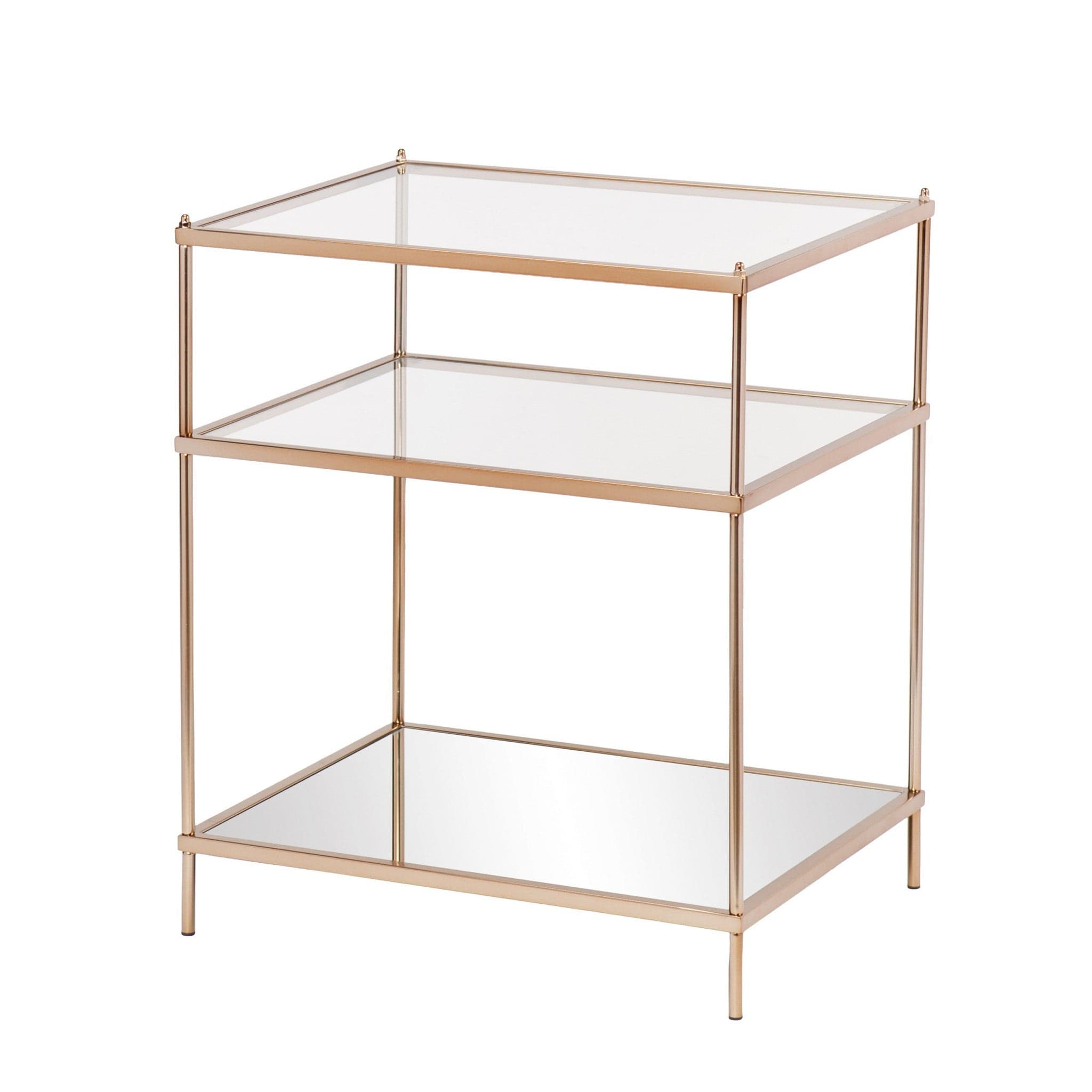 27" Gold And Clear Glass And Iron End Table With Mirrored Shelf - Homeroots - Flyclothing LLC