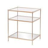 27" Gold And Clear Glass And Iron End Table With Mirrored Shelf - Homeroots