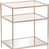 27" Gold And Clear Glass And Iron End Table With Mirrored Shelf - Homeroots