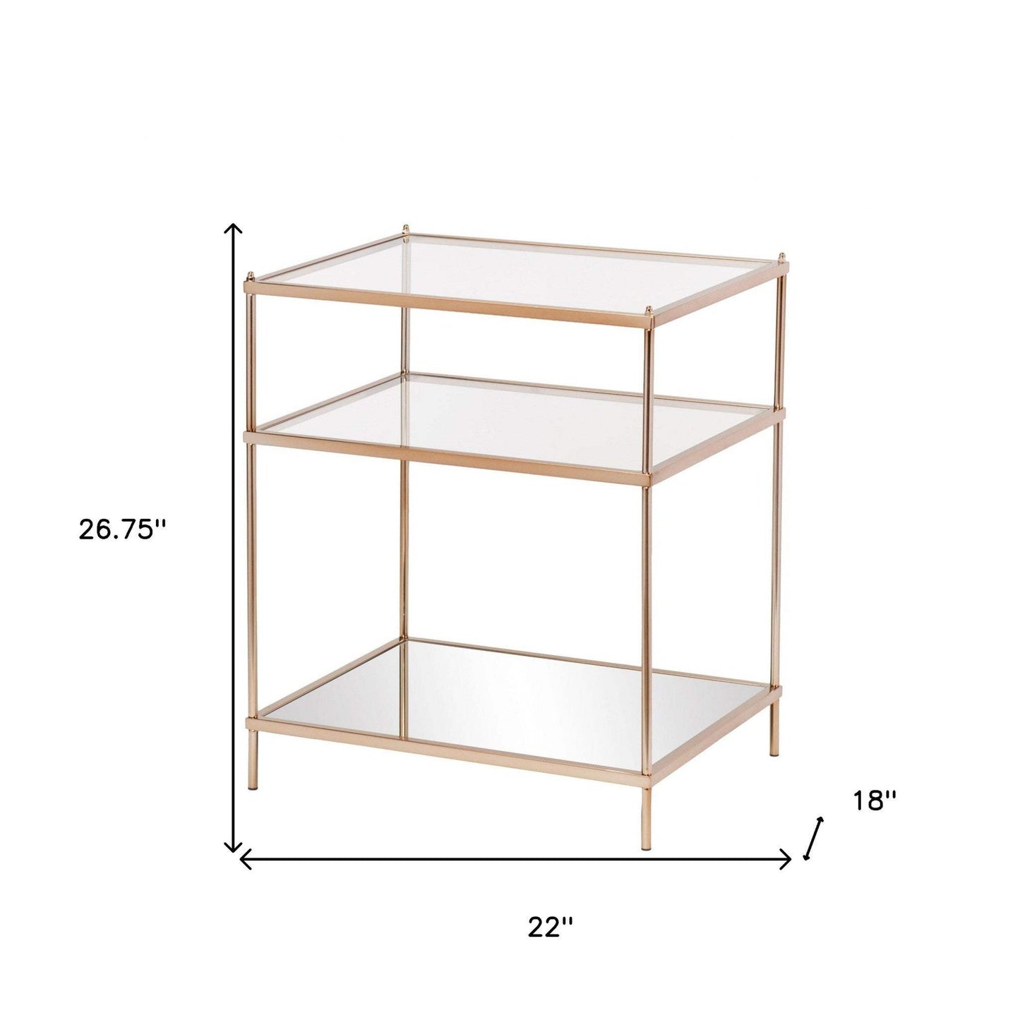 27" Gold And Clear Glass And Iron End Table With Mirrored Shelf - Homeroots - Flyclothing LLC