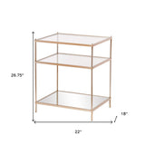 27" Gold And Clear Glass And Iron End Table With Mirrored Shelf - Homeroots - Flyclothing LLC