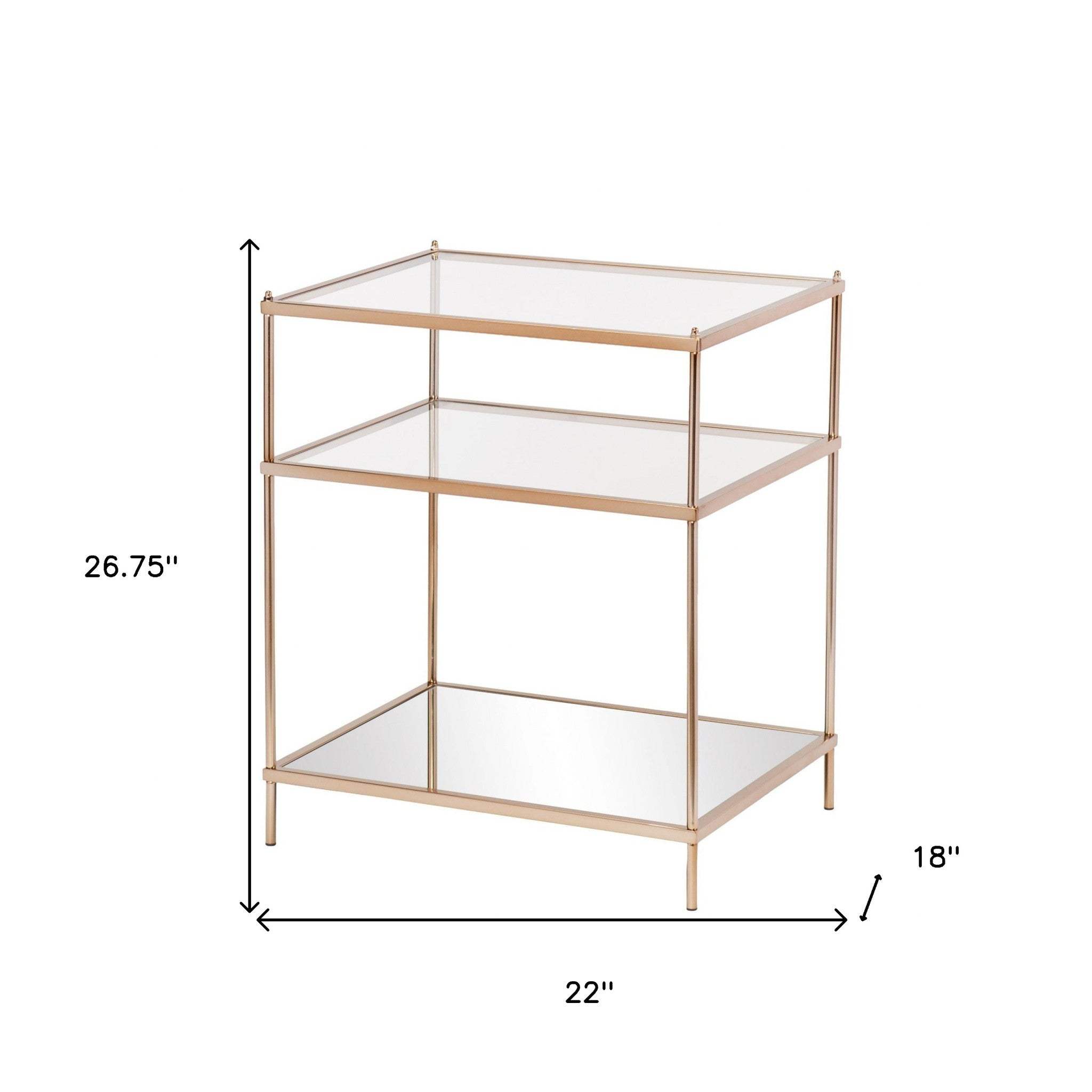 27" Gold And Clear Glass And Iron End Table With Mirrored Shelf - Homeroots - Flyclothing LLC