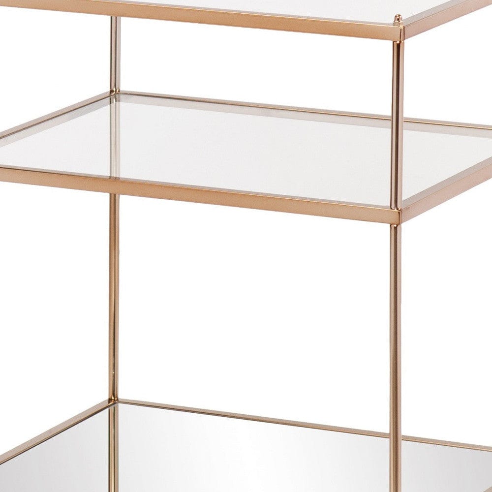 27" Gold And Clear Glass And Iron End Table With Mirrored Shelf - Homeroots