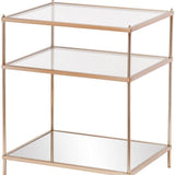 27" Gold And Clear Glass And Iron End Table With Mirrored Shelf - Homeroots - Flyclothing LLC