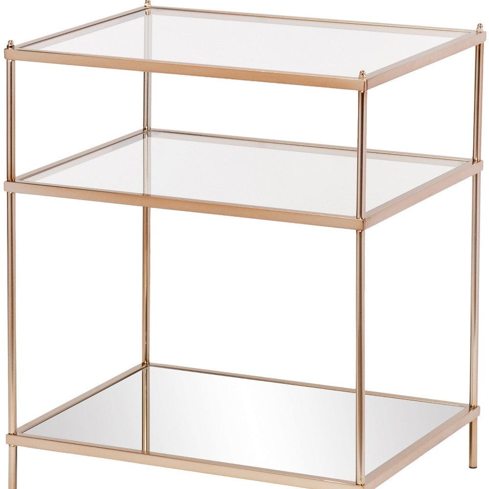 27" Gold And Clear Glass And Iron End Table With Mirrored Shelf - Homeroots - Flyclothing LLC