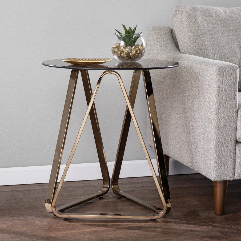24" Champagne Glass And Iron Round End Table - Homeroots - Flyclothing LLC