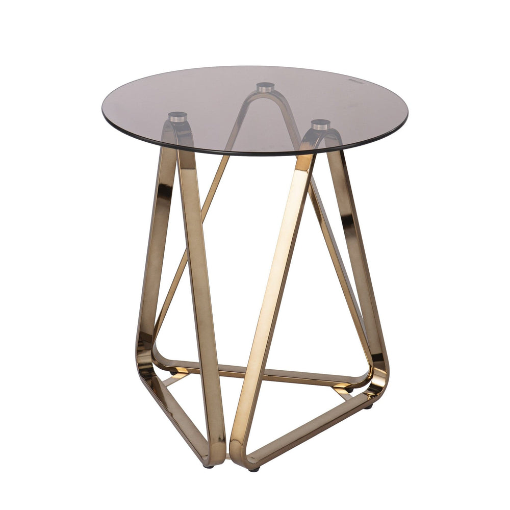 24" Champagne Glass And Iron Round End Table - Homeroots