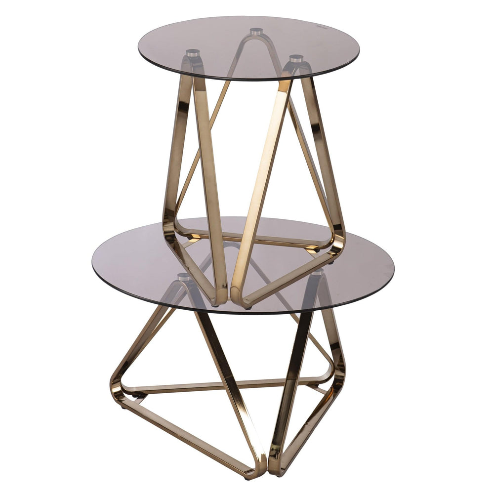 24" Champagne Glass And Iron Round End Table - Homeroots