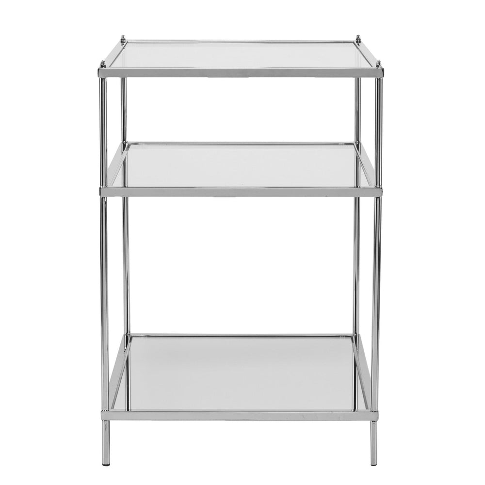 27" Chrome Glass And Iron Rectangular Mirrored End Table With Shelf - Homeroots - Flyclothing LLC