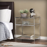 27" Chrome Glass And Iron Rectangular Mirrored End Table With Shelf - Homeroots - Flyclothing LLC
