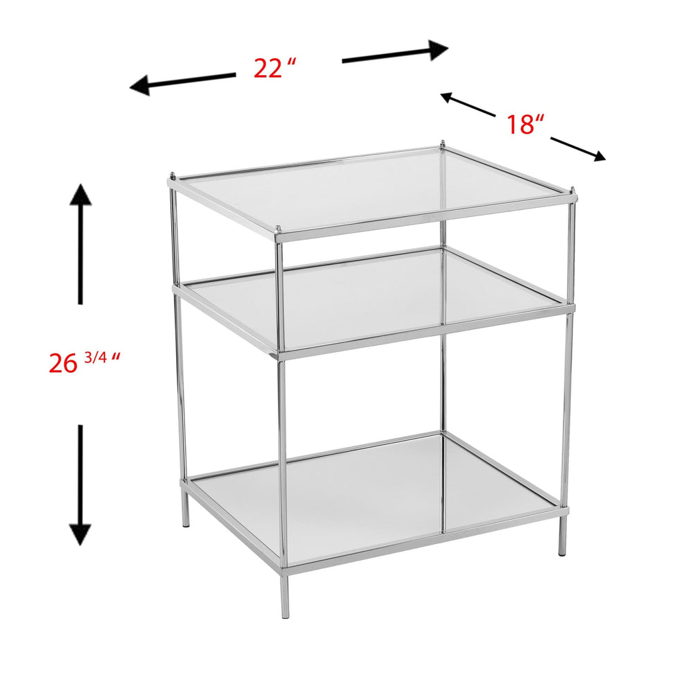 27" Chrome Glass And Iron Rectangular Mirrored End Table With Shelf - Homeroots - Flyclothing LLC