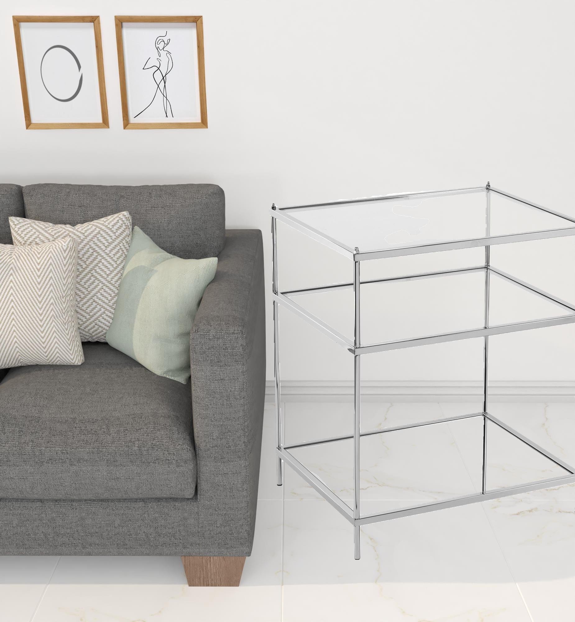 27" Chrome Glass And Iron Rectangular Mirrored End Table With Shelf - Homeroots - Flyclothing LLC