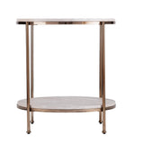 24" Champagne Faux Marble And Iron Round End Table With Shelf - Homeroots