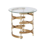 21" Champagne Glass And Iron Round End Table - Homeroots